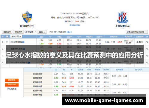 足球心水指数的意义及其在比赛预测中的应用分析
